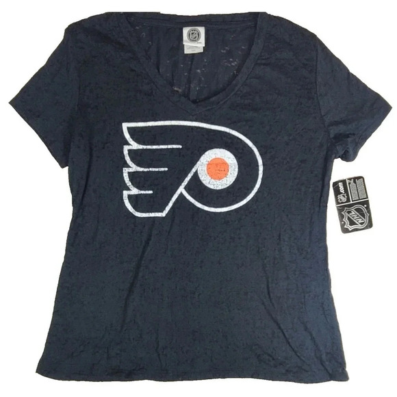 NHL Philadelphia Flyers Burnout Tee T-shirt Women's Large Black V-Neck Logo New - Picture 1 of 6
